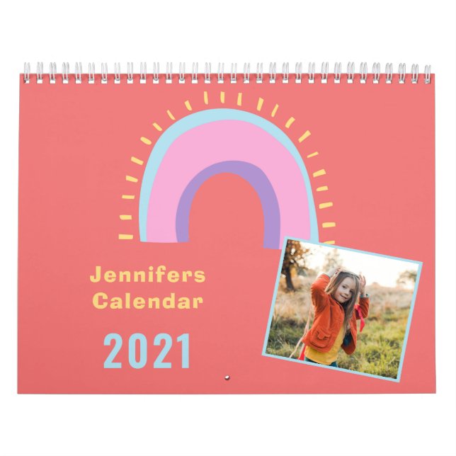 Calendário foto de arco-íris de forma pastel e divertida pers (Capa)