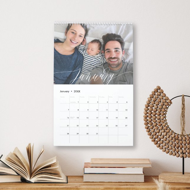 Calendário Foto de COR PERSONALIZÁVEL de Script Moderno (Criador carregado)