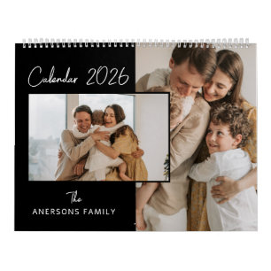 Calendário Foto de Família com Estética Minimalista Preto e B