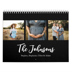 Calendário Foto de Família Elegante Rascunho Preto
