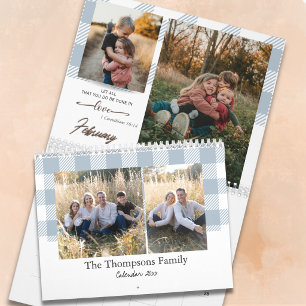 Calendário Foto de Família em Plaid Buffalo Azul Desbotado co