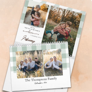 Calendário Foto de Família em Xadrez Búfalo Verde Sage com Ve