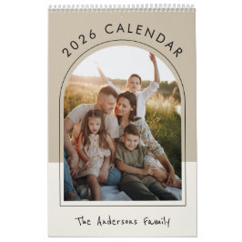 Calendário Foto de Família Minimalista Bege 2026 Mensal