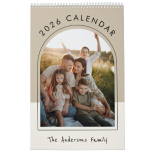 Calendário Foto de Família Minimalista Bege 2026 Mensal