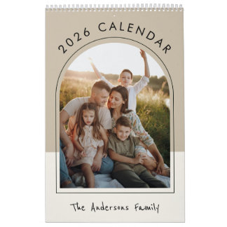 Calendário Foto de Família Minimalista Bege 2026 Mensal