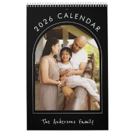 Calendário Foto de Família Minimalista Preto e Branco 2026 Me