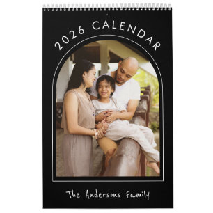 Calendário Foto de Família Minimalista Preto e Branco 2026 Me