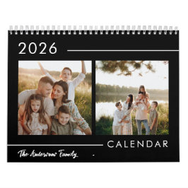 Calendário Foto de Família Minimalista Preto e Branco Moderna