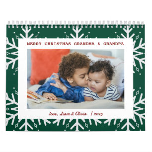Calendário Foto de Natal Verde em Flocos de Neve Presente