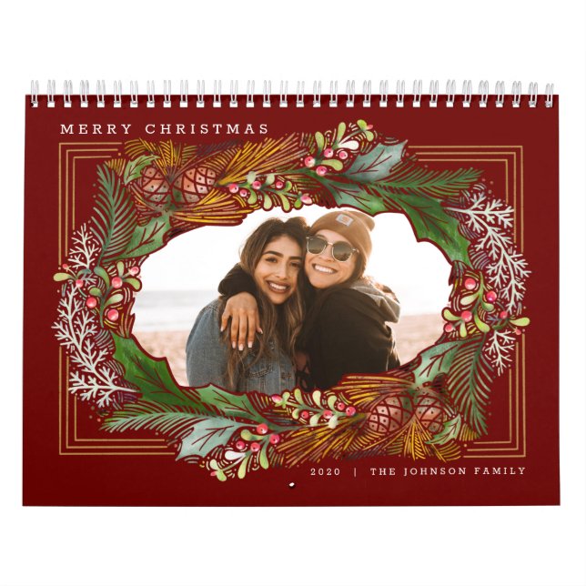 Calendário Foto de presente de Natal Verde Vermelho (Capa)