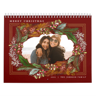 Calendário Foto de presente de Natal Verde Vermelho