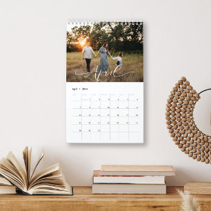 Calendário Foto de Script de COR PERSONALIZÁVEL Moderna em Ch