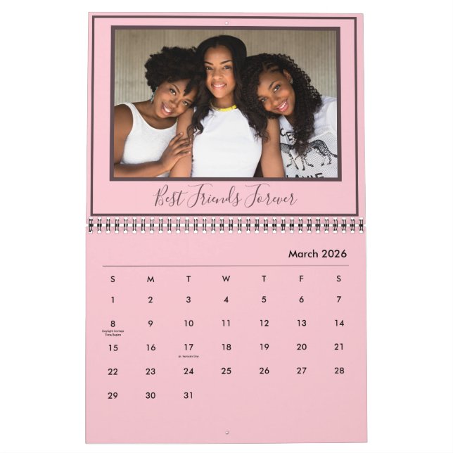 Calendário Foto Moderna Pink Personalizada De Melhores Amigos (Mar 2026)