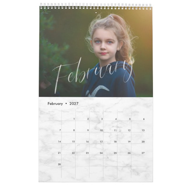 Calendário Foto múltipla de script de aquarela branca elegant (Fev 2027)