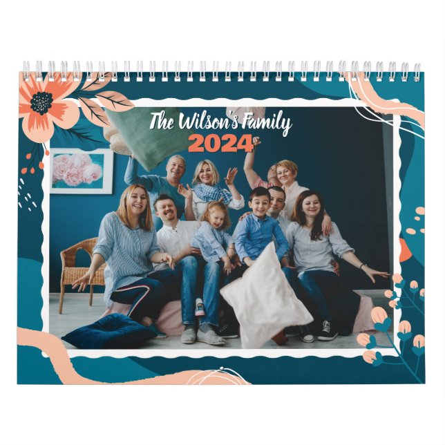 Calendário Foto Personalizada da Família Floral Personalizada (Capa)