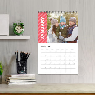 Calendário Foto Simples Meses Legal Tipografia de Stripes