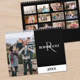 Calendário Fotografia Monograma Personalizado Espanhol Preto