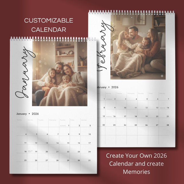 Calendário Fotos com Design Moderno Personalizado Simples (Criador carregado)