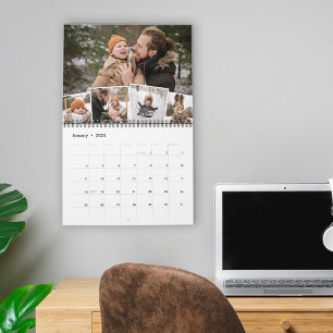 Calendário Fotos da Família de Colagem de Fotos Mensais