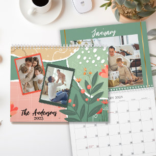 Calendário Fotos da família floral simples moderna 2025