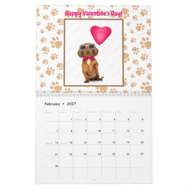 Calendário Fotos Engraçadas Dachshund Texto Personalizado (Fev 2027)