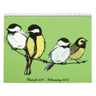 Calendário fourcalling-pássaros, março de 2011-fevereiro de