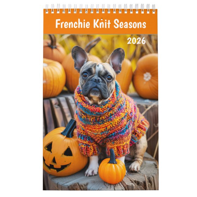 Calendário Frenchie Knit Seasons - 2026 Cozy Dog Calendar (Capa)