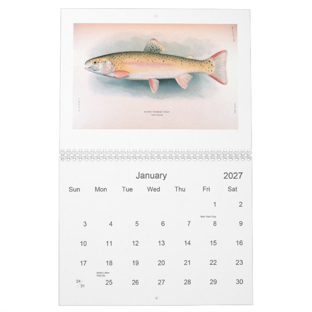 Calendário frescos e de água salgada dos peixes (Jan 2027)