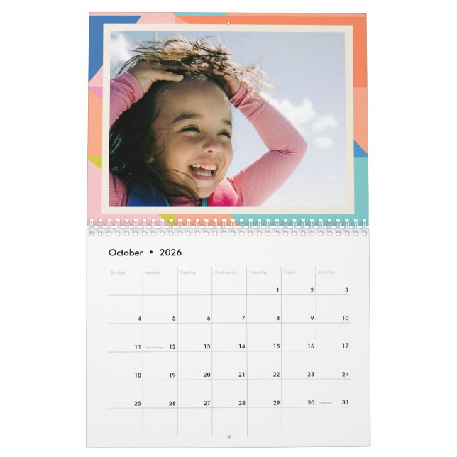 Calendário Fronteira Geométrica Colorida Foto Personalizada 2 (Out 2026)