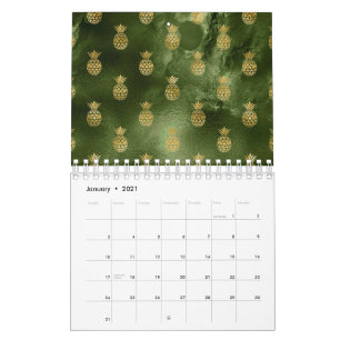 Calendário Fruta tropical de abacaxi amarelo-verde