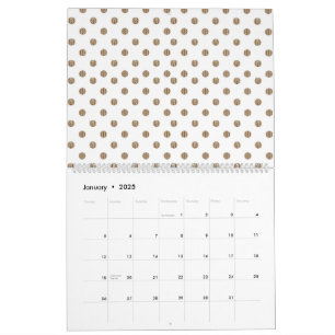 Calendário fundo branco com bolinhas castanhas