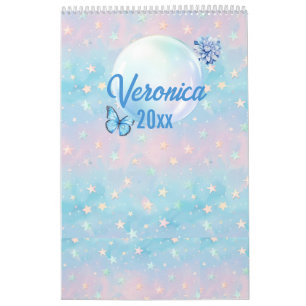 Calendário Fundo de Estrelo de Gradiente Cor-de-Rosa Azul