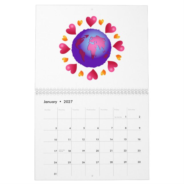 Calendário Fundo dos corações (Jan 2027)
