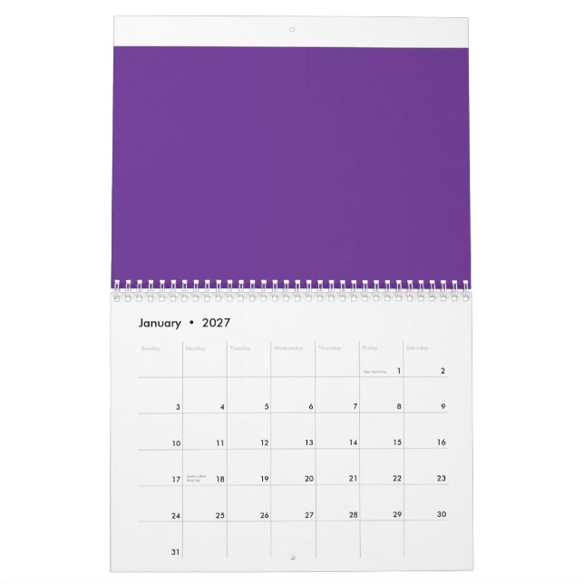 Calendário fundo roxo com borda branca (Jan 2027)