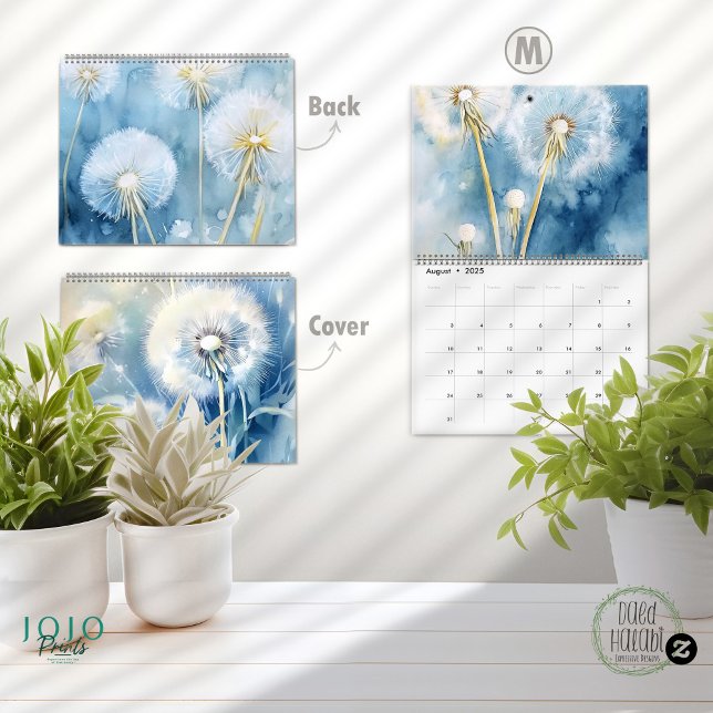 Calendário Fundo Vintage Dandelion 2025 (Calendar 2025 Dandelion Flower Background - medium)