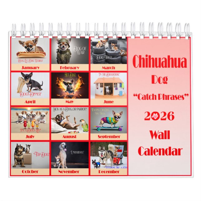 Calendário Funny Chihuahua 2026 Catchphrases Wall Calendar (Capa)