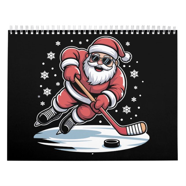 Calendário Funny Christmas Santa Playing Ice Hockey Xmas  (Capa)