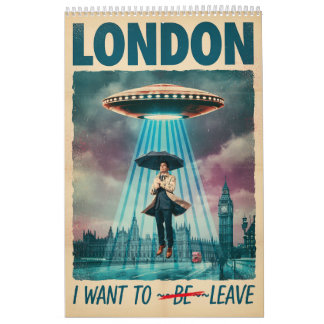 Calendário Funny London Alien Abduction Retro Sci-Fi Poster