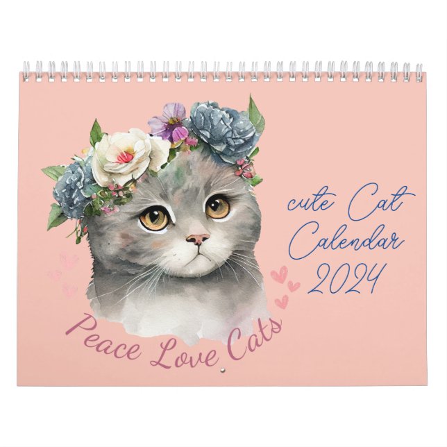 Calendário gato bonito com amor e paz (Capa)