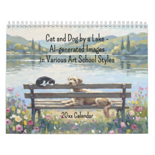 Calendário Gato e Cachorro por um Lago Imagens Geradas por IA