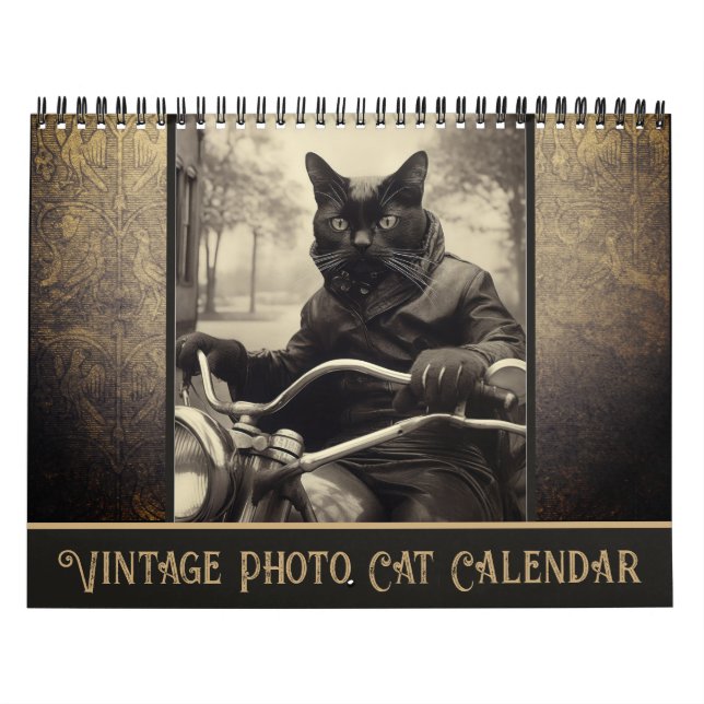 Calendário Gato Negro de Foto da Sepia Engraçado (Capa)