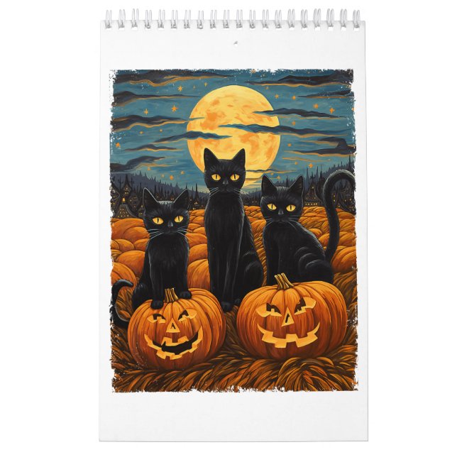 Calendário Gato Negro Halloween Gata Amada Noite Estrelada Ga (Capa)