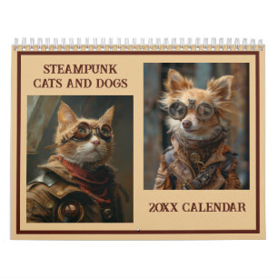 Calendário Gatos e Cães Steampunk AI