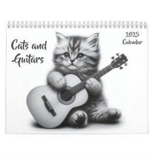 Calendário Gatos e Guitarras Negro e Branco 2025