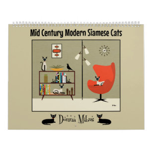 Calendário Gatos Siameses Modernos do meio século