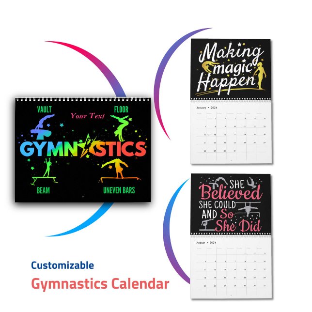 Calendário Ginástica Motivacional para Meninas Mulheres Ginas (Girls Gymnastics Calendar 2024 - Customizable motivational Women's gymnast wall calendar)