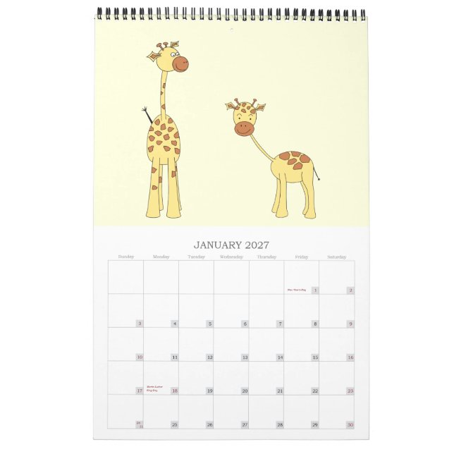 Calendário Girafas Calendar 2013. Belas Cartoons. (Jan 2027)