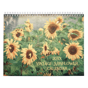 Calendário Girassol Estilo Vintage 2025 País Rústico