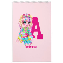 Calendário Girls Cute Unicorn Personalizadas, Chamadas Monogr