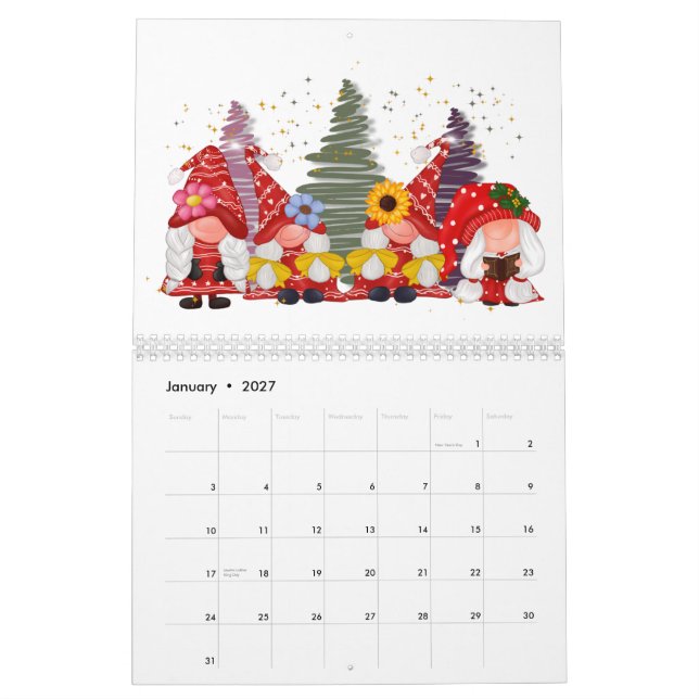 Calendário Gnomo Qualquer Ano Fofo Adorável Divert (Jan 2027)